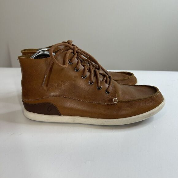 Olukai Men's Nalukai Kala Boot Lace Up High Top Shoes Fox Bone Leather Size 8 - Picture 3 of 8